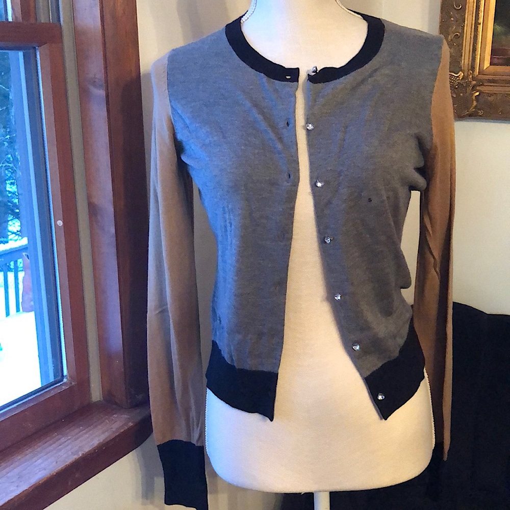 Express tri-color sweater with crystal buttons